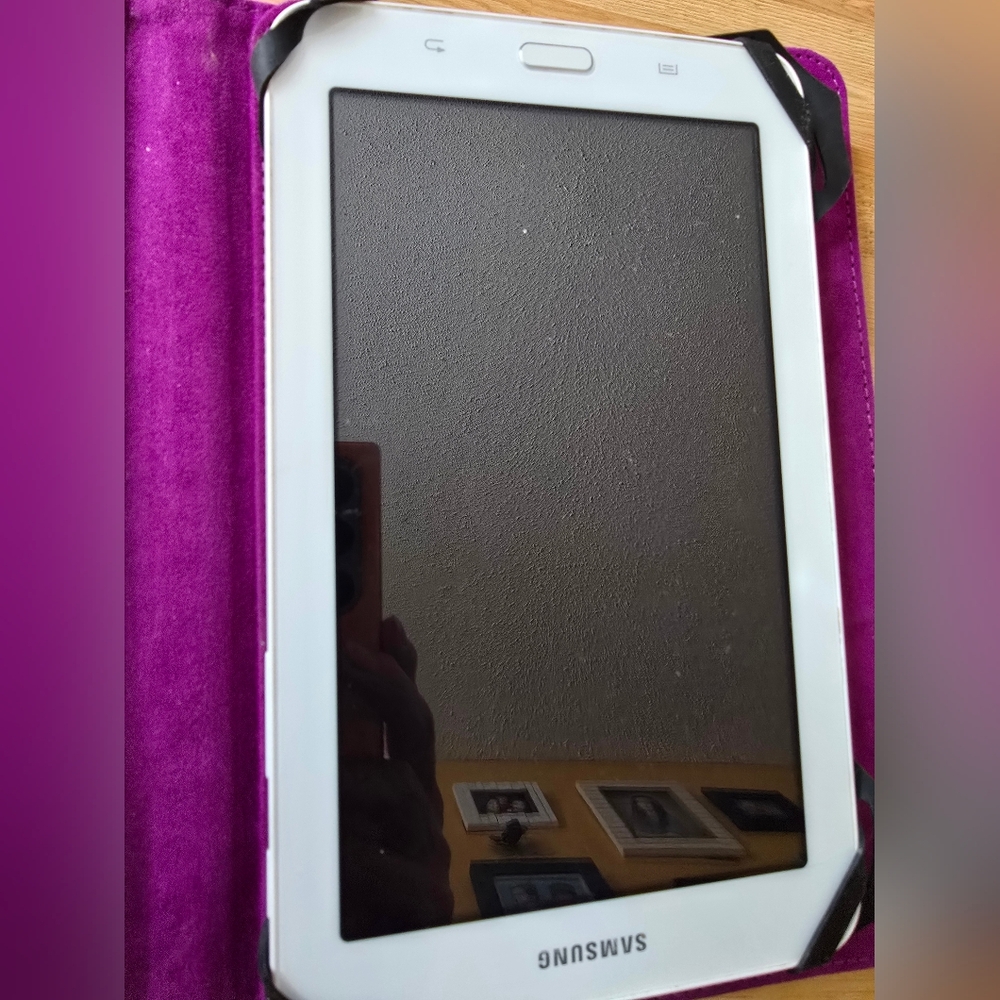 White Samsung Tablet And Keyboard with Purple Case